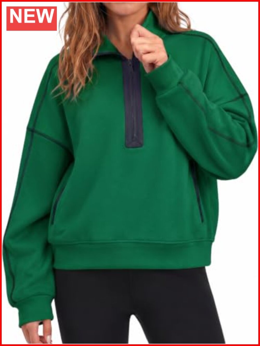 Women's Half Zip Sweatshirt Pullover Stand Collar Loose Fit Long Sleeve